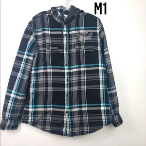 Express Blue and Black Hooded Plaid Jacket